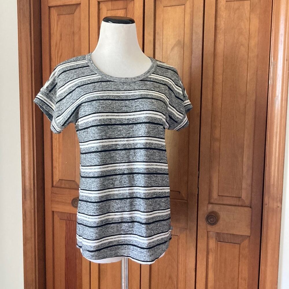 Talbots Grey & White Striped T-Shirt, Size XS